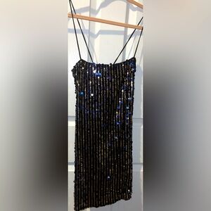 Lulu’s M sequin Navy lace up dress Mini cocktail lace up NWT